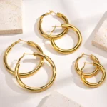 30/40/50mm Circle Hoop Earrings for Women, Classic Stainless Steel 18k Gold Plated Minimalist Jewelry Hypoallergenic