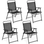 Set of 4 Outdoor Folding Chairs, Portable Lawn and Garden Furniture with Metal Frame