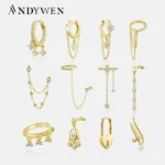 ANDYWEN 925 Sterling Silver Gold Flirt Drop Earring Teadrops Pendietes Fantasy Pavee Cuff Moonlight Petite Clips Piercing Jewelr