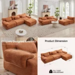 Modern L-Shaped Sectional Cloud Couch, Oversized 3+1 Seater Chenille Deep-Seat Sofa with Ottoman