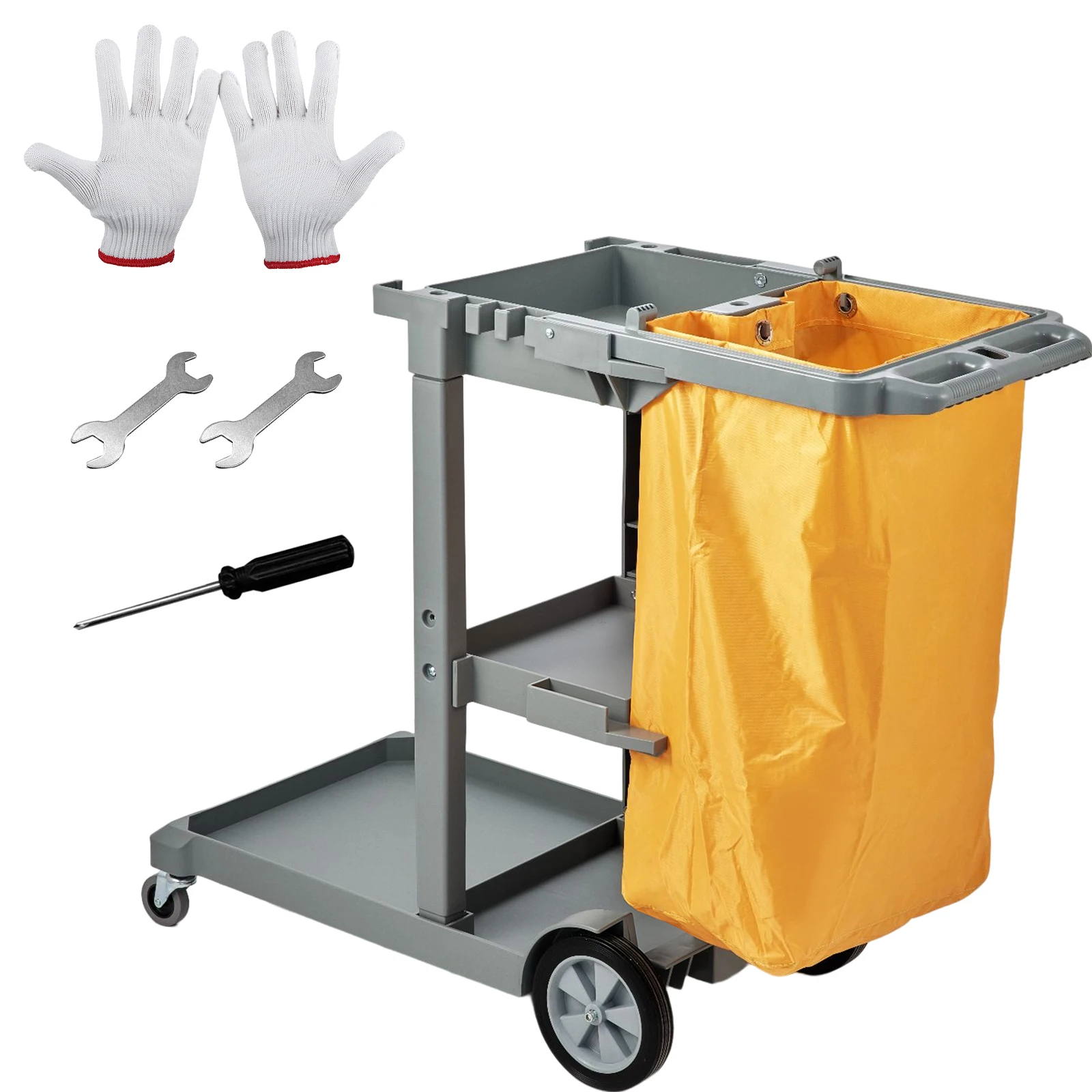 kf-Sc6953ff332af43118e91c9d7010bc4c6m SucceBuy Cleaning Cart 3-Shelf Commercial Janitorial Cart 200lbs Capacity w/ 25 Gallon PVC Bag for Office Hotel Airport School - Image 1