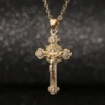 Religion Jesus Cross Pendant Necklace For Women Men Shiny Rhinestone Gold Color Chain Simple Design Hip Hop Party Jewelry