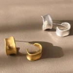 Foxanry Minimalist Silver Color Stud Earrings for Women Couples Fashion Creative Width Geometry Handmade Birthday Party Jewelry