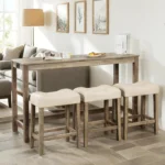 59' Industrial Bar Table Set with Outlet & 3 Padded Stools, Brown