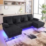 104" Modular Sectional Sofa with Double Chaise – U Shaped Sofa Set for Living Room, with Intelligent Light for Home Furniture