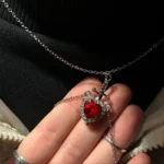 2pcs 2025 New Heart and Sword Red Zircon Pendant Necklace for Women Men Couple Silver Plated Choker Chain Jewelry Gifts