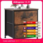 JHK Nightstand Bedside Coffee Sofa Tea Table Storage Closet Chest Clothes Display For Bedroom 2 Fabric Drawers Cabinet Furniture