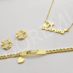DOREMI Girls Kids Jewelry Set Custom Name Heart Font Necklace Engrave Bracelet 18mm Earring Women Personalized Kids Jewelry