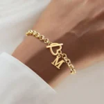 Classic A-Z Letter Bracelets For Women Gold Plated Stainless Steel Initial Heart Toggle Clasps Valentines Jewelry Gift