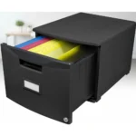 Mobile File Cabinet with Lockable Drawer, Black Plastic Storage for Office Home Use, Letter Legal Size Organizer