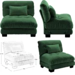 Green Upholstered Armless Sofa with One Pillow, High-Density Foam Cushion, Modern Living Room Furniture