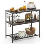 3-Tier Kitchen Island Kitchen Shelf Wine Coffee Bar Prep Table w/Bottom Wine