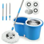 360° Spin Mop and Bucket with Wringer Set, Stainless Steel Floor Cleaning System with 3 Microfiber Refills for Home & Kitchen
