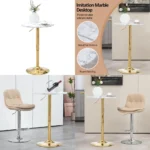 Finnhomy 24'' Round Cocktail Bar Table with Metal Base, Tall Bistro Pub Table, Adjustable 27.9''-35.4'' Counter Bar Height for K