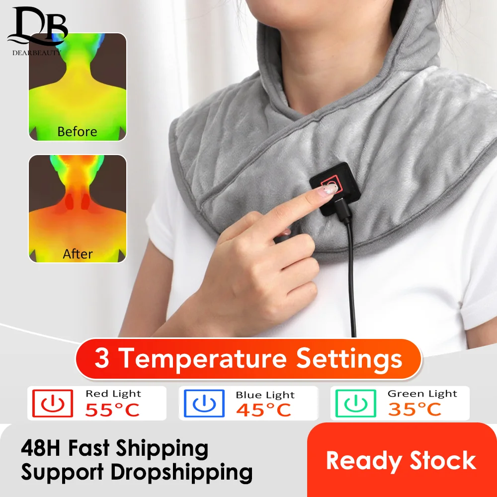 kf-Sea372b8aa59d4f8699d2e5a7cc072901A Electric Heating Shoulder Neck Pad Massager Three Gear Hot Compress Cervical Shawl Warmer USB for Shoulder Neck Back Relax Brace - Image 1