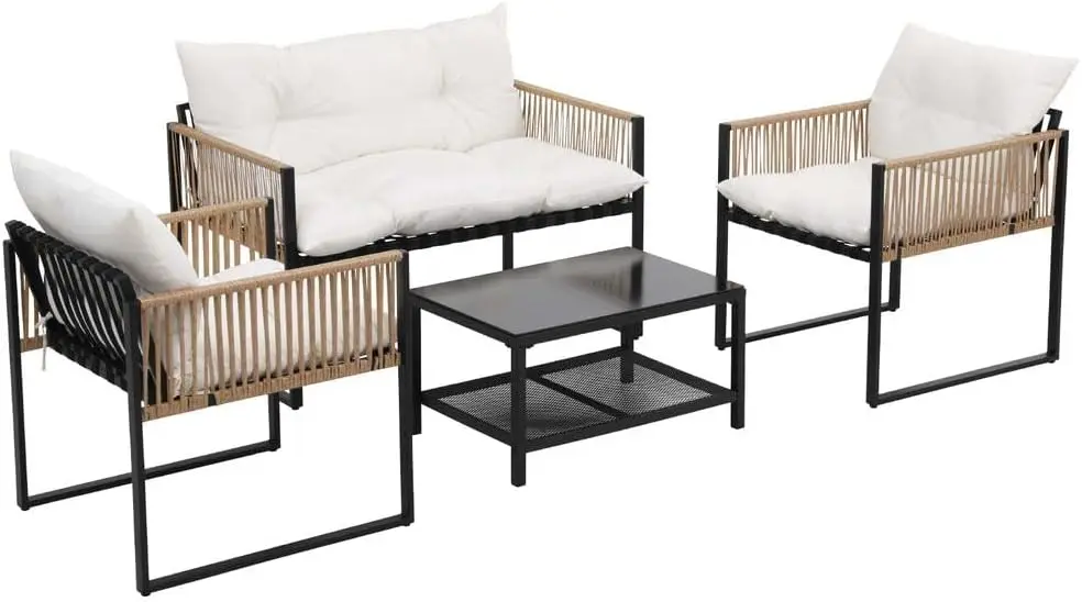 kf-Seccc10a9583e4bcb947c5a89aca33a2dc 4 Seater Outdoor Sofa Set 4PCS Table Chair Set Garden Patio Furniture - Image 1