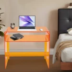 Acrylic Desk,Clear Orange Rectangle Modern Minimalist Office Study Desk Floorstanding 85*40*75cm for Home Office
