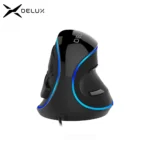 Delux M618PU Wired Vertical Ergonomic Mouse with 7200DPI Blue LED 6 Programmble Light On-Board Software For PC Computer Laptop