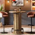Tribesigns Round Bar Table, 39.4" H Wood Bistro Pub Table with Metal Ring Footrest for Dining Coffee Cocktail Living Room