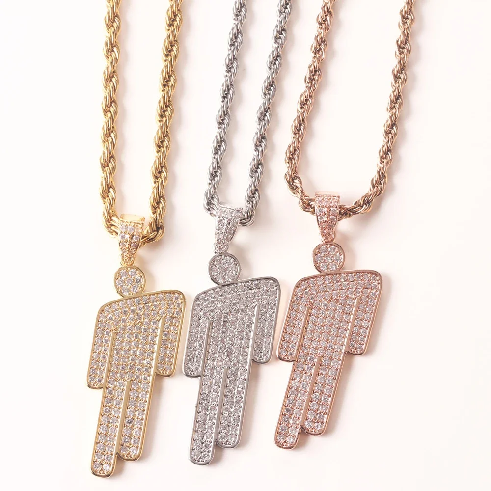 kf-Sfb0183137e504e3bb0fb6e692e1a8a1aY Hip Hop Necklace,Stainless Steel Round Head Zircon Couple Pendant Necklace,Skew Head Pendant Full of Zircon Chaoren Necklace - Image 1