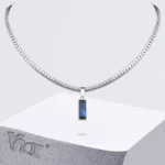 Vnox Stylish Square Stone Pendent Necklaces for Men, Stainless Steel Flat Cuban Chain Collars, Hip Hop Jewelry Gift for Him Boys