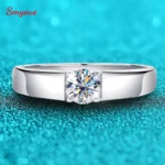 Smyoue D Color 0.5CT 1CT Moissanite Ring for Men 925 Sterling Silver Simulation Diamond Wedding Band Classic Round Cut with GRA